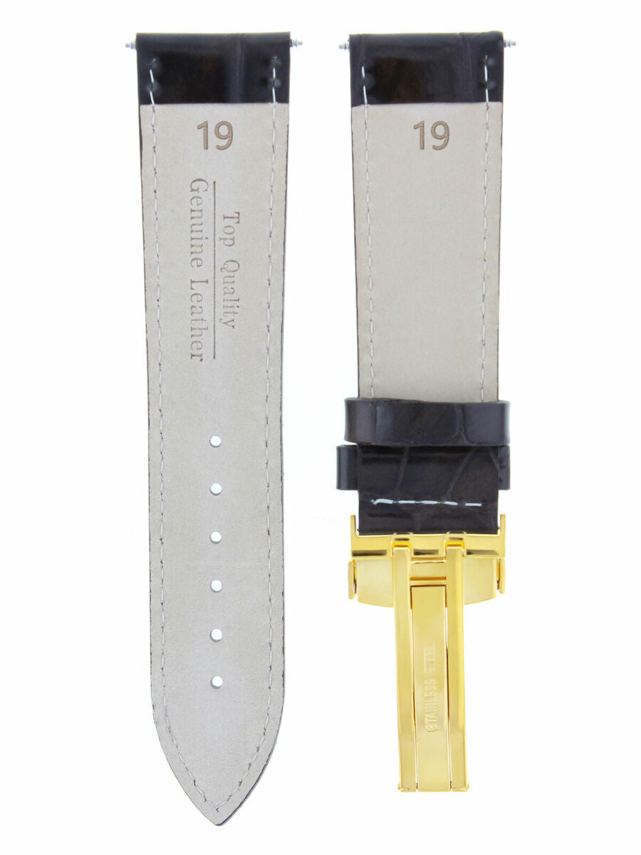 19MM LEATHER WATCH BAND STRAP CLASP FOR 34MM ROLEX DATE AIRKING DARK BROWN GOLD
