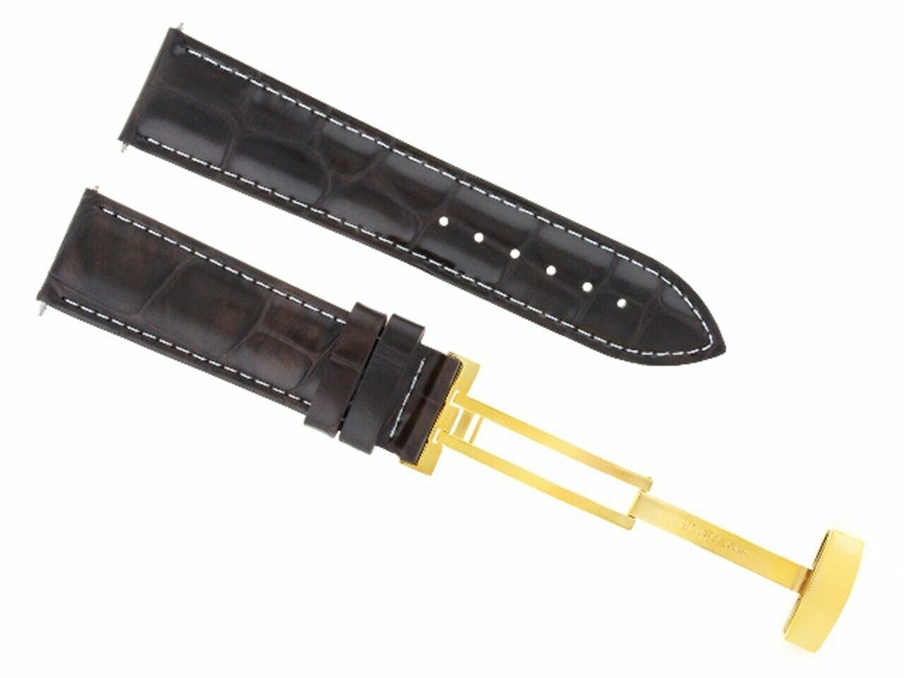 20MM LEATHER WATCHBAND STRAP FOR OMEGA DEPLOYMENT CLASP DE VILLE D/BROWN GOLD