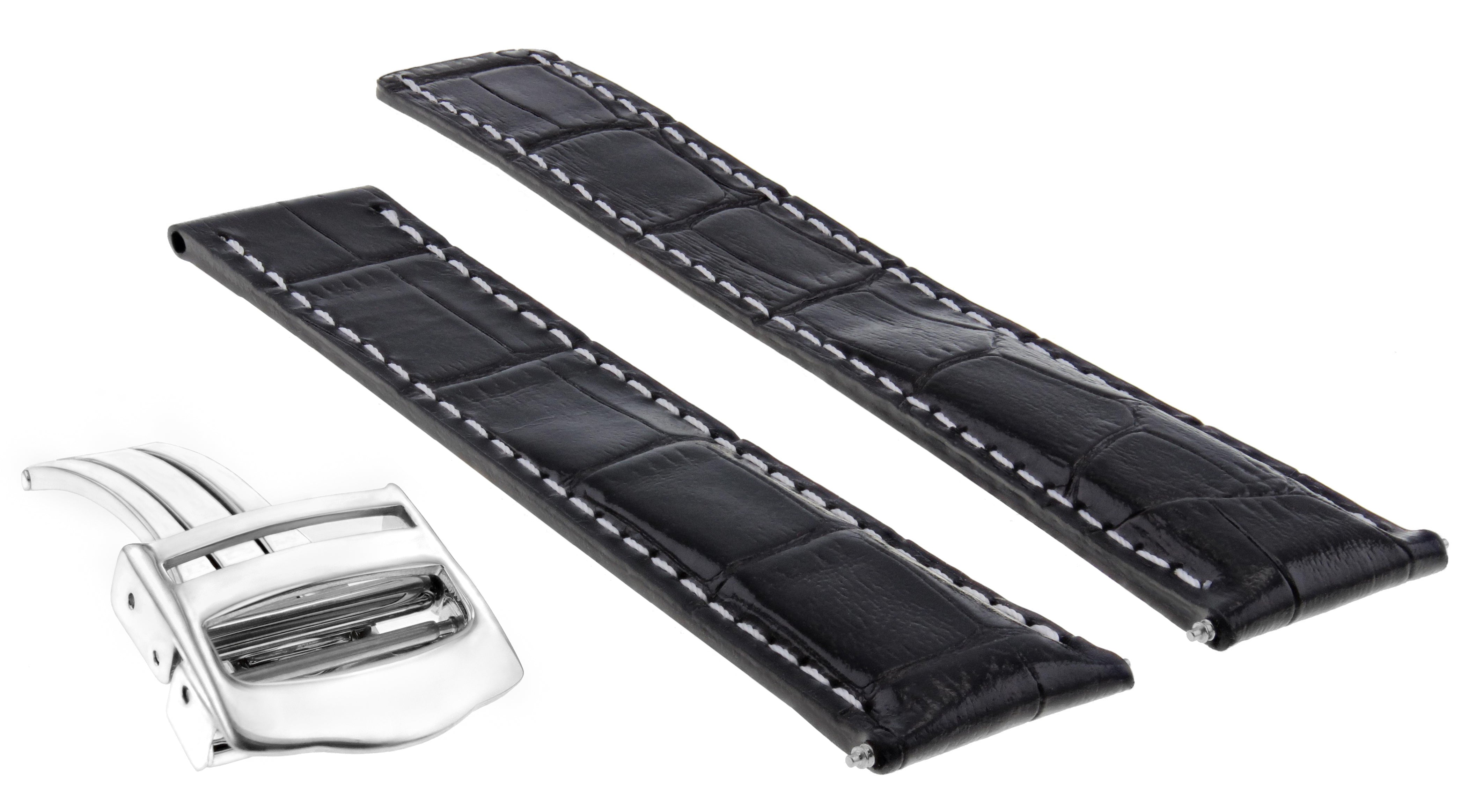 20MM LEATHER BAND STRAP FOR FIT CARTIER TANK FRANCAISE WATCH CLASP 20/18 BLACK
