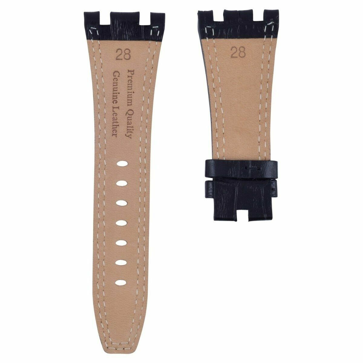 28MM Ap Leather Band Strap for 42MM Audemars Piguet Royal Oak Offshore Black, front view