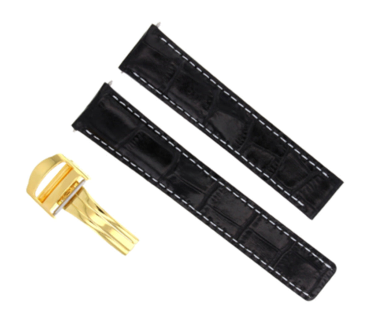 20MM LEATHER STRAP BAND FOR CARTIER TANK DEPLOYMENT CLASP 20/18 BLACK WS GOLD