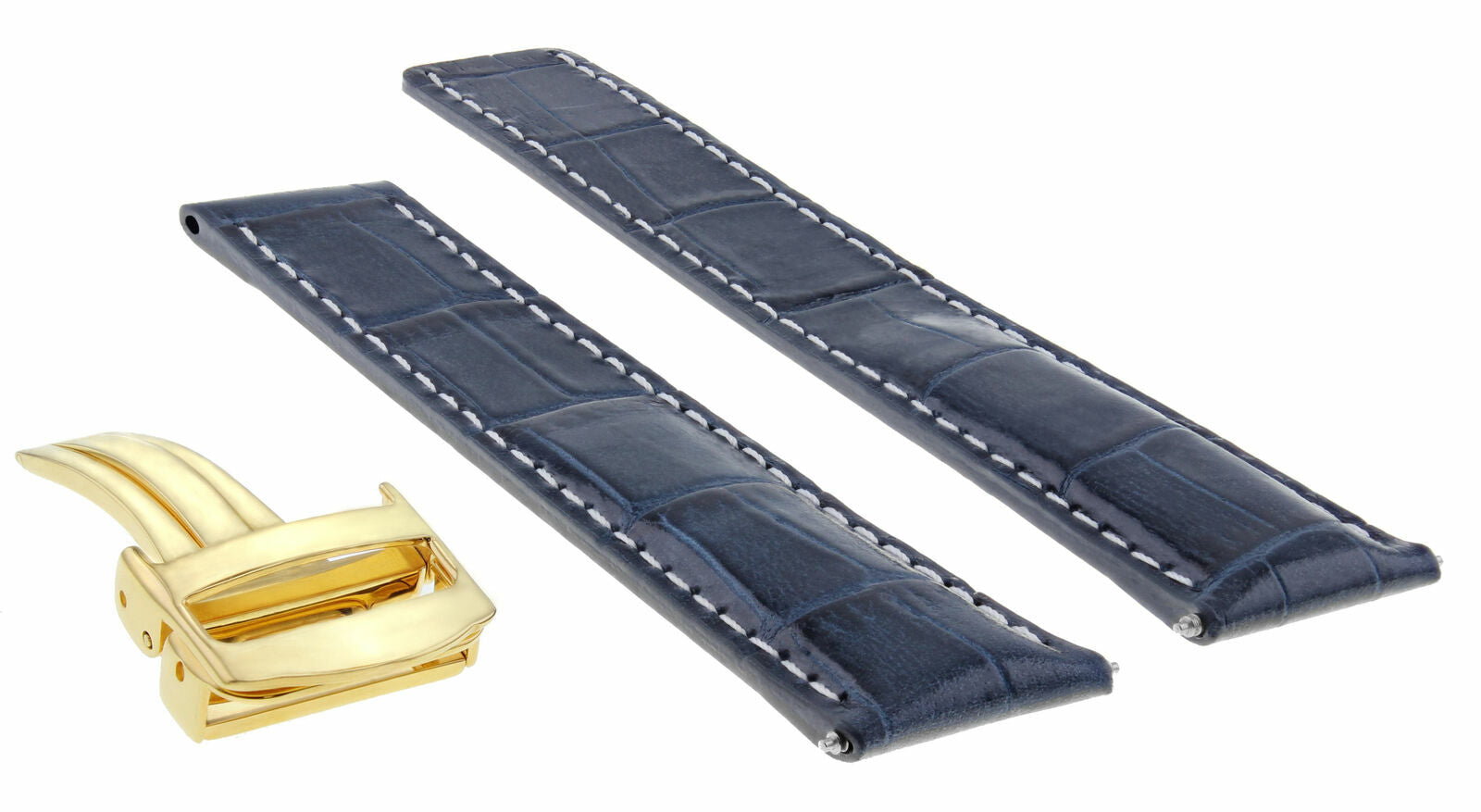 20MM LEATHER BAND STRAP FOR CARTIER TANK FRANCAISE DEPLOYMENT CLASP BLUE WS GOLD