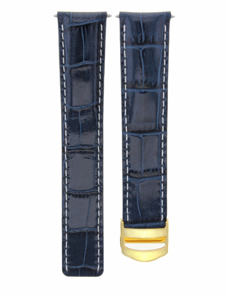 18MM LEATHER STRAP DEPLOYMENT CLASP FOR CARTIER TANK WATCH 18/16MM BLUE WS GOLD