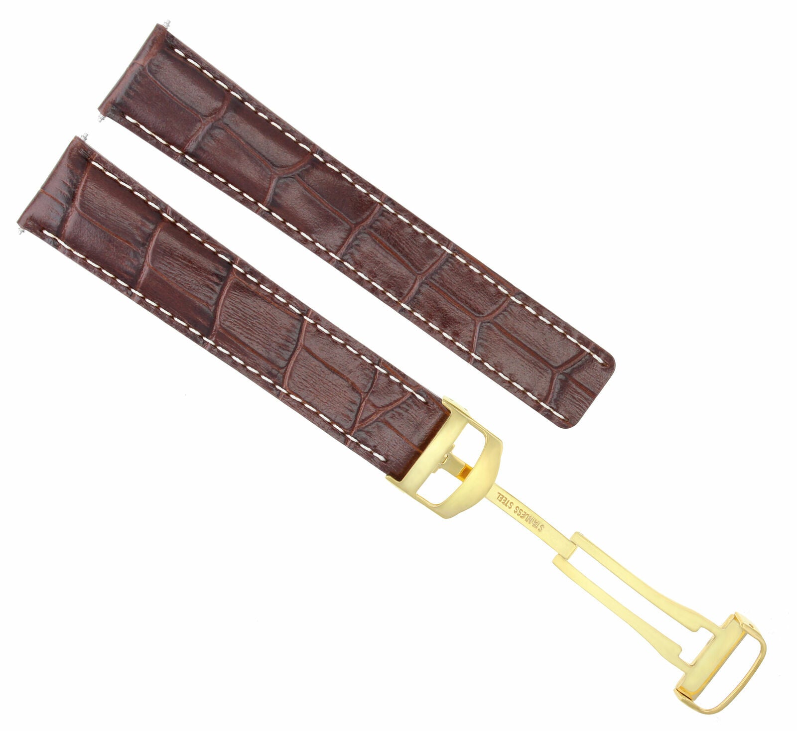 20MM LEATHER BAND STRAP FOR CARTIER TANK WATCH DEPLOYMENT CLASP BROWN WS GOLD