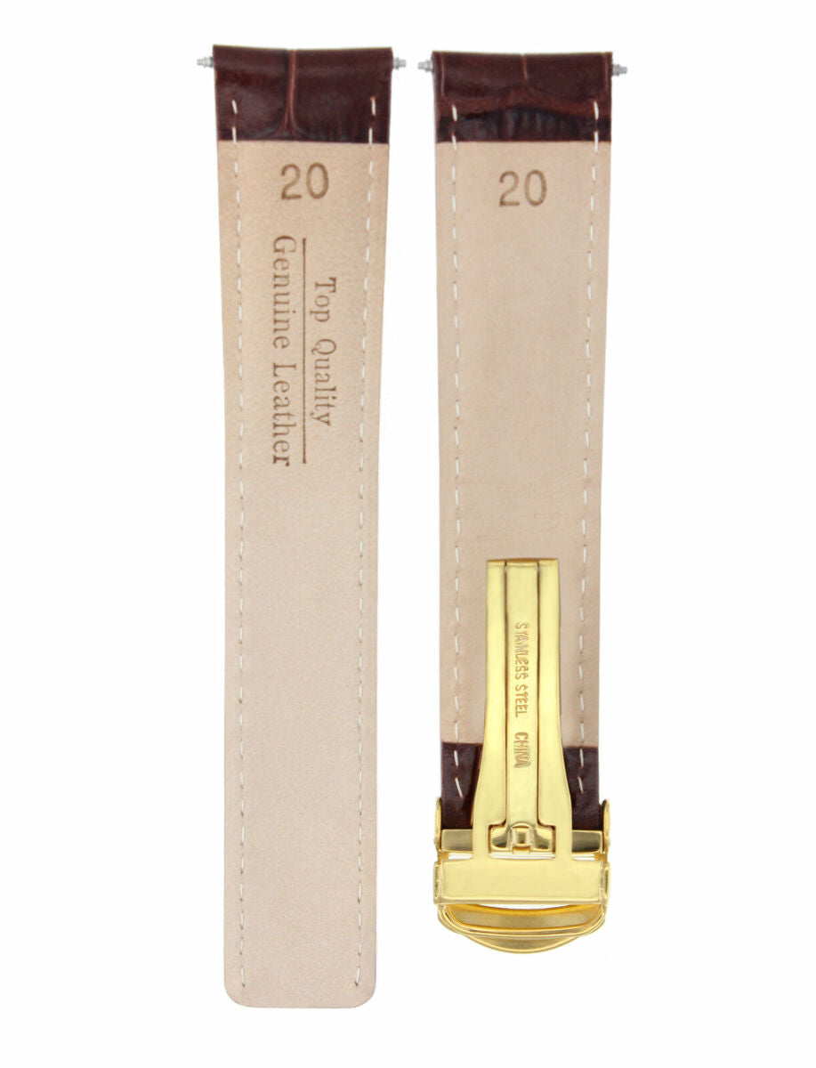 20MM LEATHER BAND STRAP FOR CARTIER TANK WATCH DEPLOYMENT CLASP BROWN WS GOLD