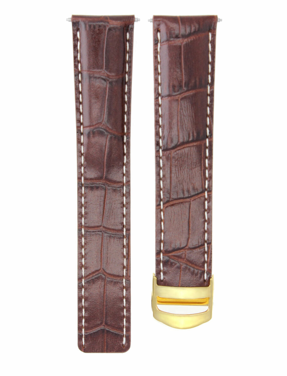 20MM LEATHER BAND STRAP FOR CARTIER TANK WATCH DEPLOYMENT CLASP BROWN WS GOLD