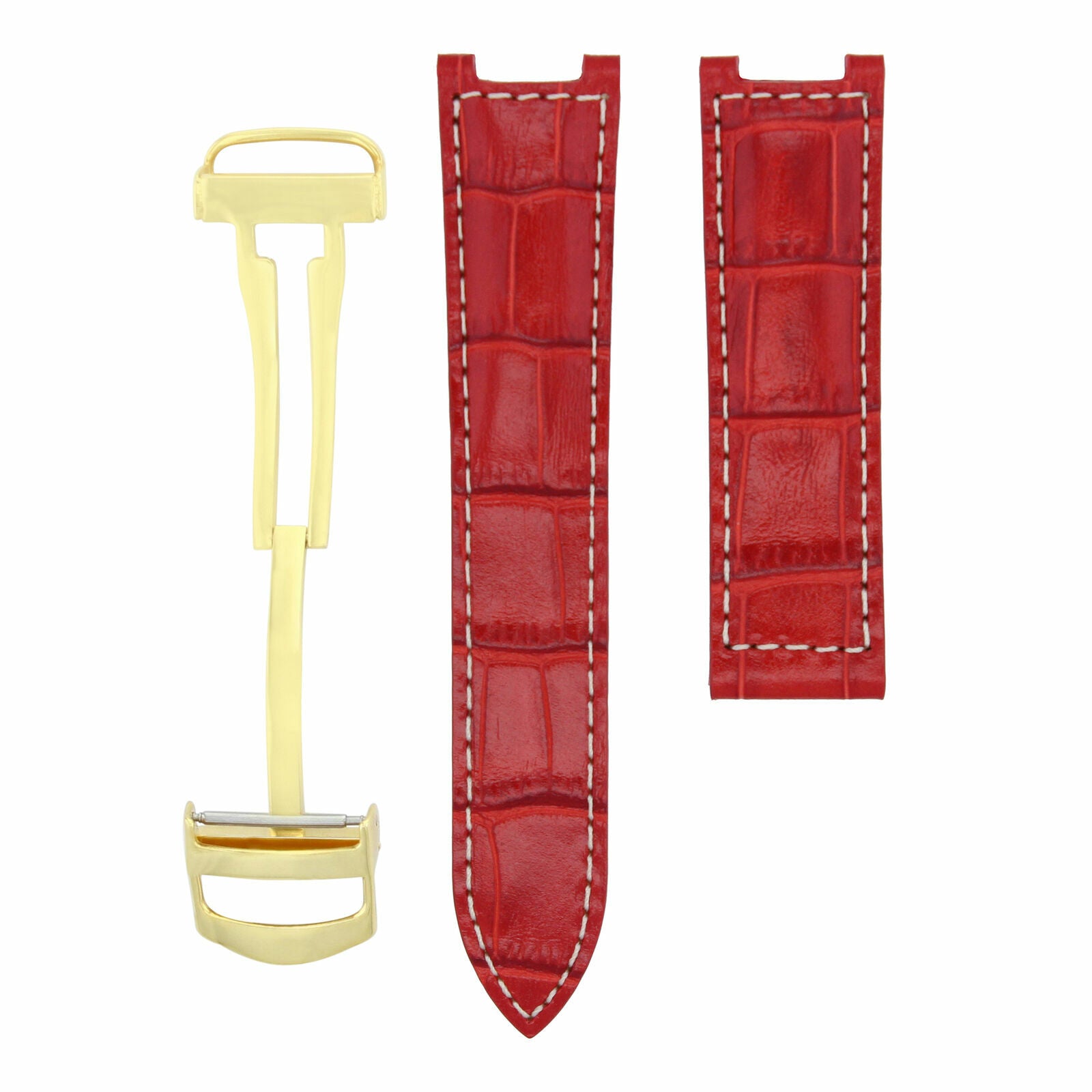 20MM LEATHER STRAP BAND FOR PASHA DE CARTIER WATCH DEPLOYMENT CLASP RED WS GOLD