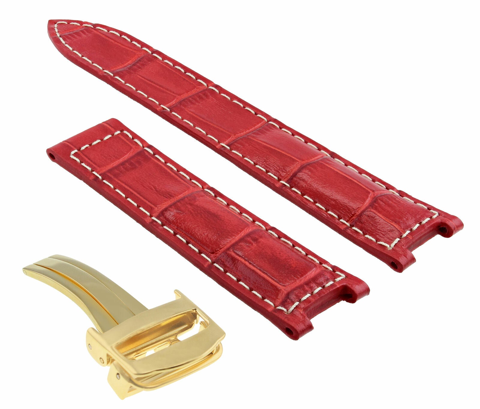 20MM LEATHER STRAP BAND FOR PASHA DE CARTIER WATCH DEPLOYMENT CLASP RED WS GOLD