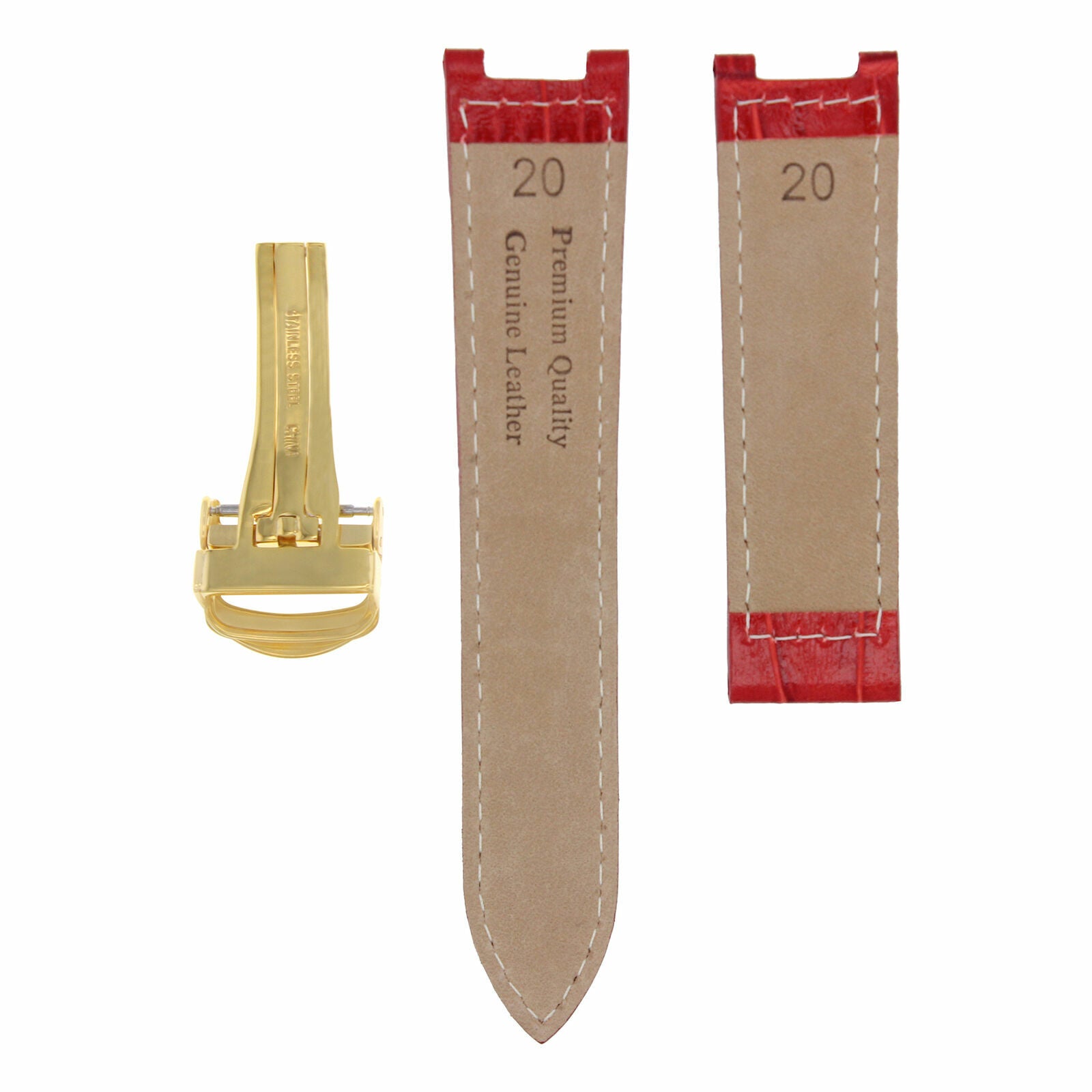 20MM LEATHER STRAP BAND FOR PASHA DE CARTIER WATCH DEPLOYMENT CLASP RED WS GOLD