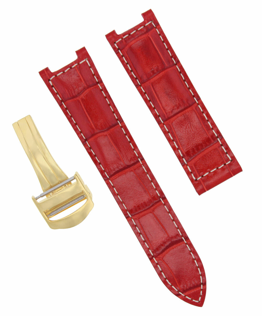 20MM LEATHER STRAP BAND FOR PASHA DE CARTIER WATCH DEPLOYMENT CLASP RED WS GOLD