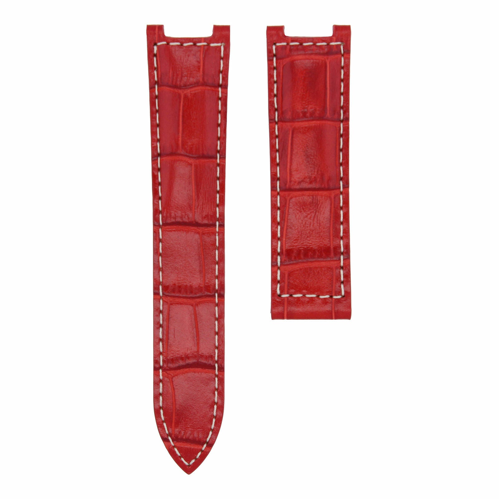 20MM LEATHER STRAP BAND FIT FOR CARTIER PASHA WATCH DEPLOYMENT RED WHITE STITCH