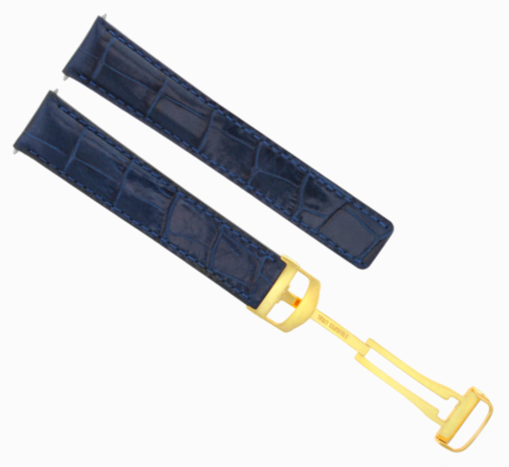 LEATHER BAND STRAP FOR CARTIER TANK FRANCAISE SOLO BUCKLE CLASP 20MM BLUE GOLD