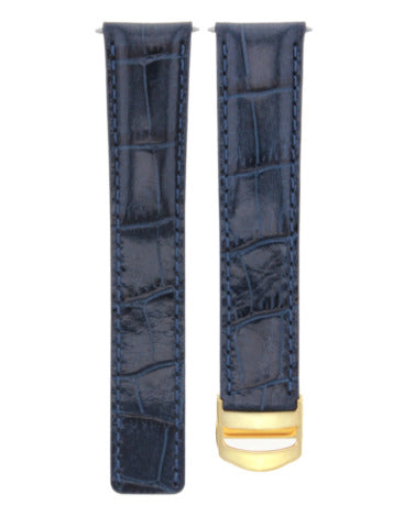 LEATHER BAND STRAP FOR CARTIER TANK FRANCAISE SOLO BUCKLE CLASP 20MM BLUE GOLD