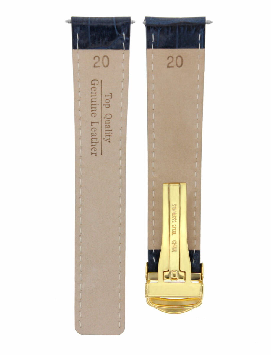 LEATHER BAND STRAP FOR CARTIER TANK FRANCAISE SOLO BUCKLE CLASP 20MM BLUE GOLD