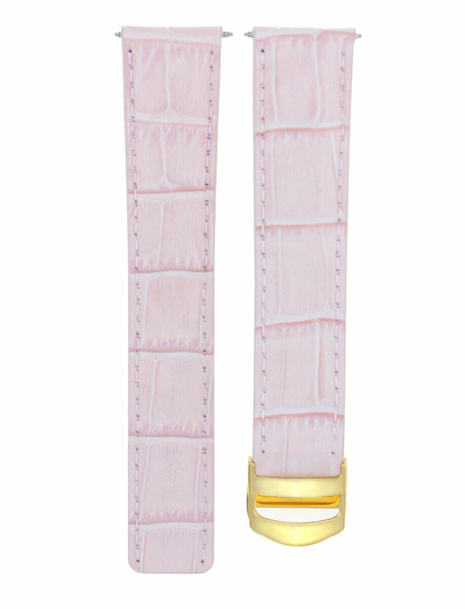 18MM LEATHER STRAP BAND DEPLOYMENT CLASP FOR CARTIER TANK 18/16 PINK #1CD GOLD