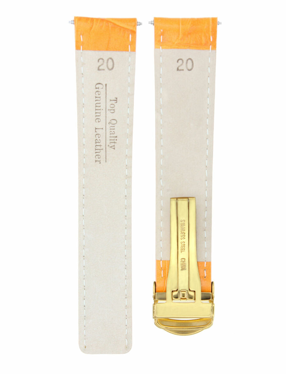 LEATHER BAND STRAP FOR CARTIER TANK FRANCIASE WATCH CLASP 20/18MM ORANGE GOLD