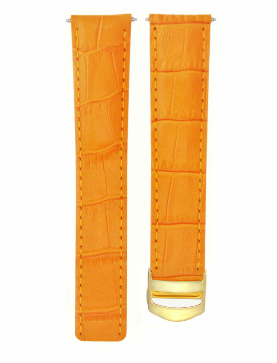 LEATHER BAND STRAP FOR CARTIER TANK FRANCIASE WATCH CLASP 20/18MM  ORANGE GOLD