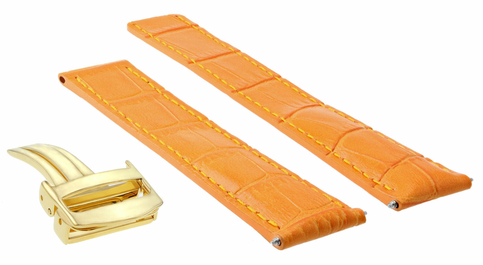 18MM LEATHER STRAP BAND FOR CARTIER TANK 18/16MM DEPLOYMENT CLASP ORANGE GOLD