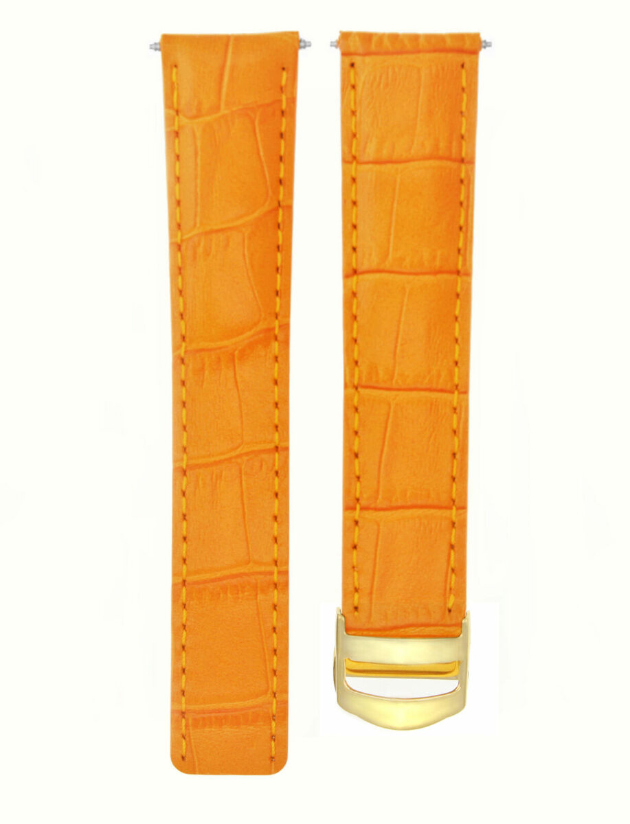 18MM LEATHER STRAP BAND FOR CARTIER TANK 18/16MM DEPLOYMENT CLASP ORANGE GOLD