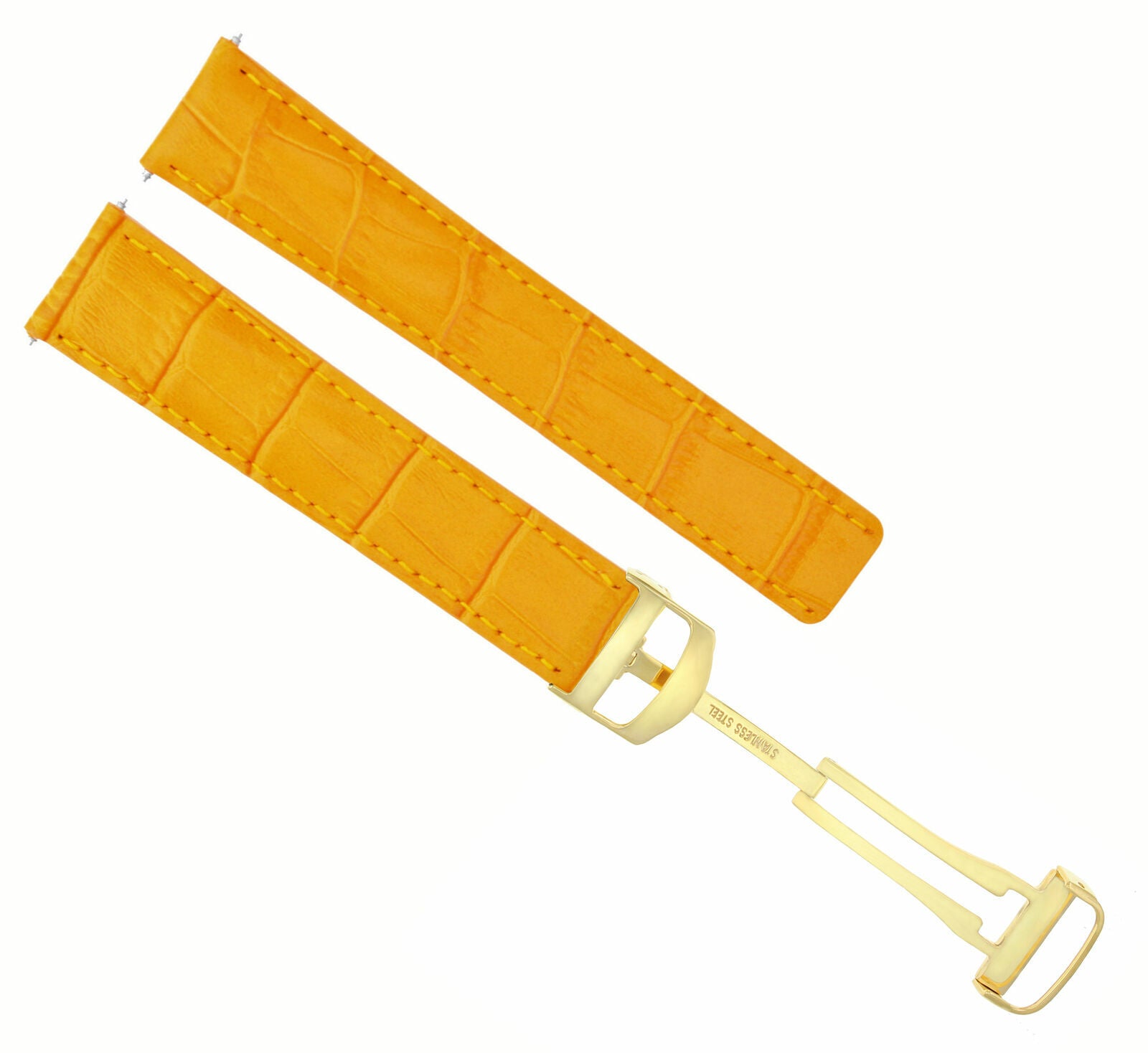 18MM LEATHER STRAP BAND FOR CARTIER TANK 18/16MM DEPLOYMENT CLASP ORANGE GOLD