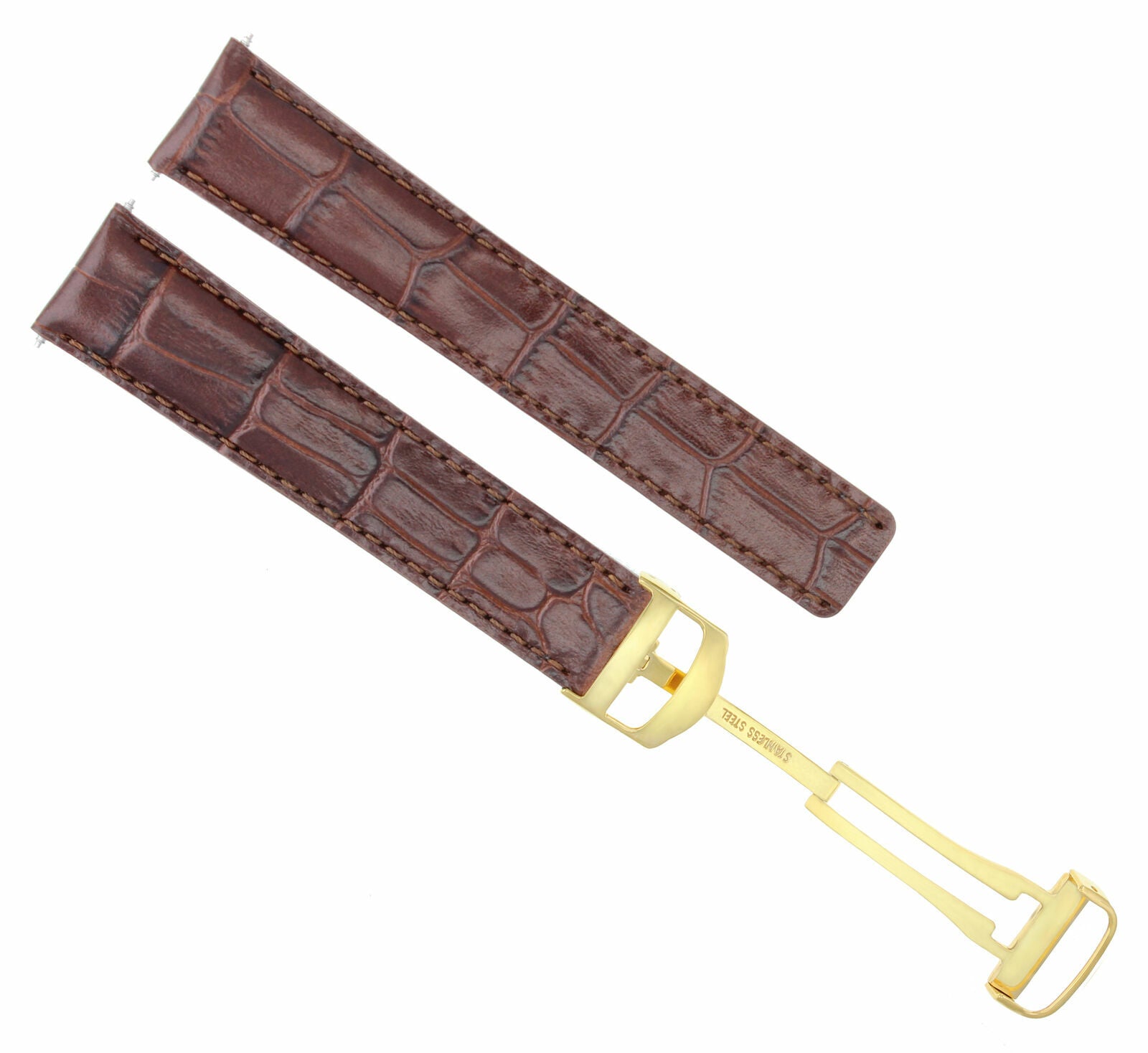 20MM LEATHER BAND STRAP FOR CARTIER TANK FRANCAISE WATCH 20/18 CLASP BROWN GOLD