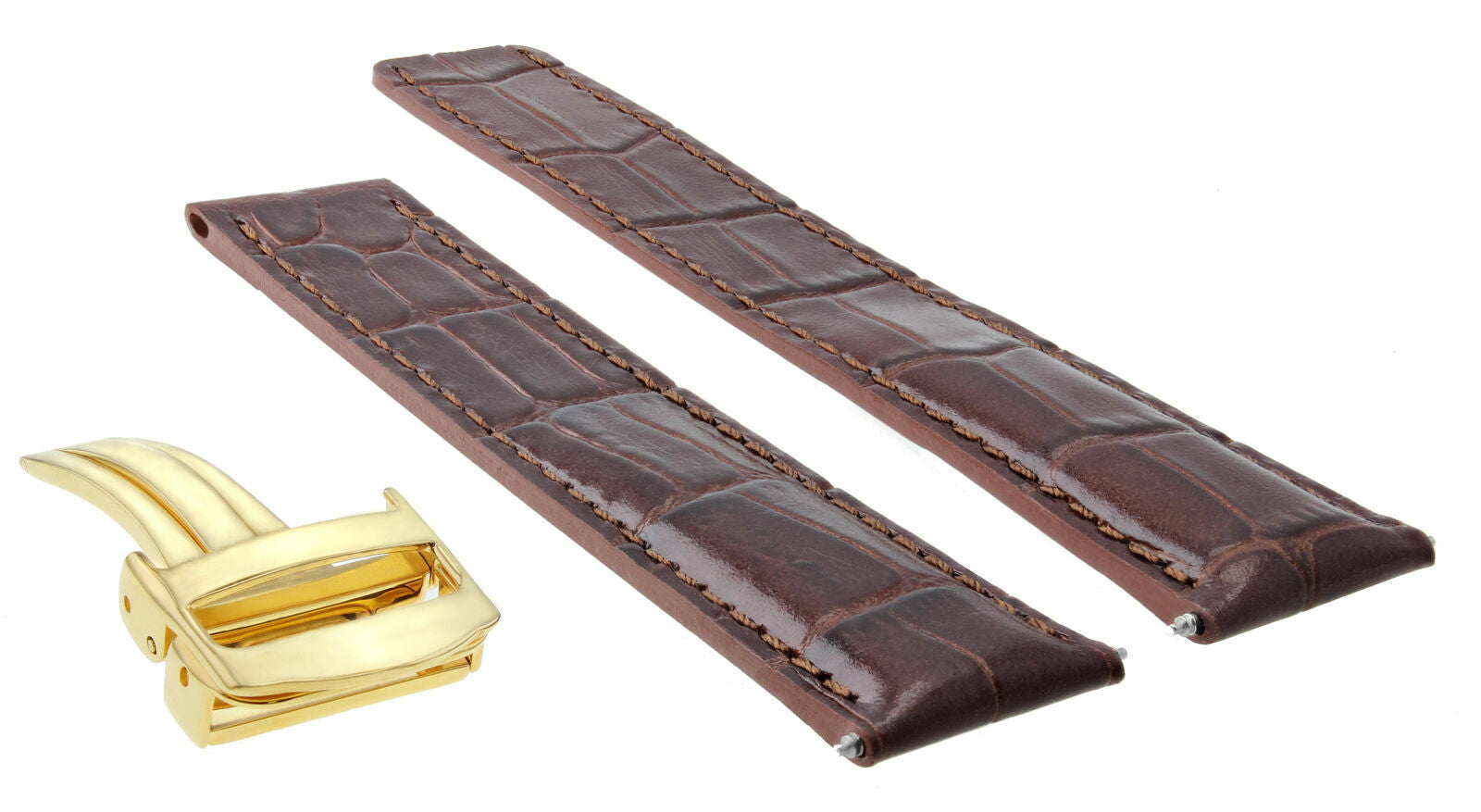 20MM LEATHER BAND STRAP FOR CARTIER TANK FRANCAISE WATCH 20/18 CLASP BROWN GOLD