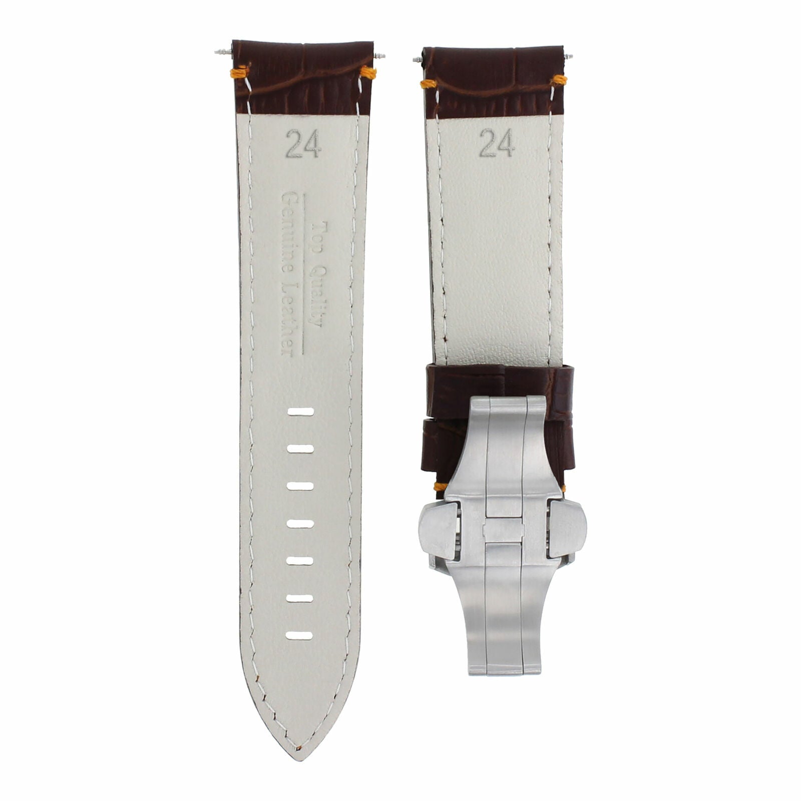 24MM LEATHER BAND STRAP FOR BREITLING NAVITIMER, CHRONOMAT COLT + CLASP BROWN OS