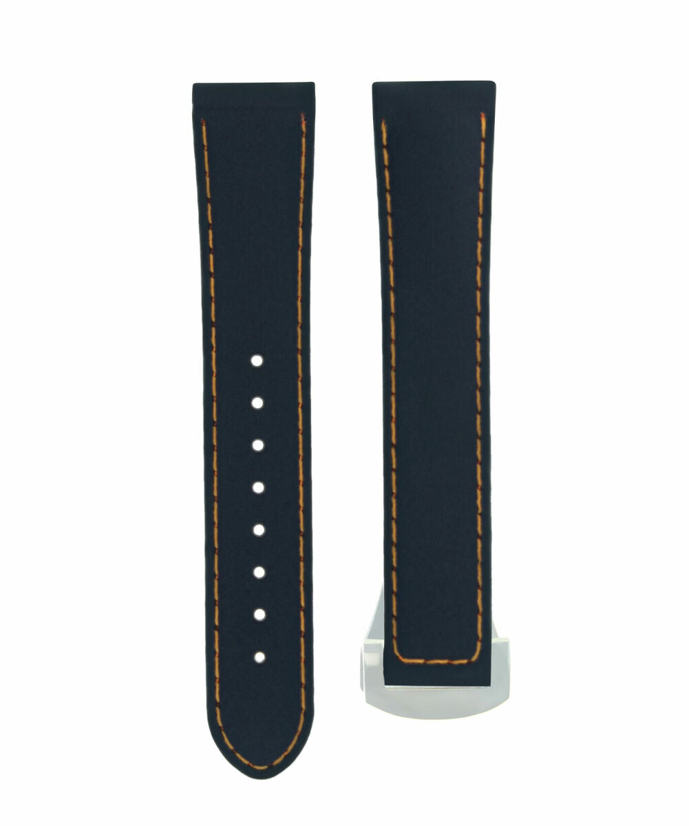 20MM RUBBER STRAP BAND FOR OMEGA SEAMASTER AQUA TERRA CLASP BLACK ORANGE STITCH