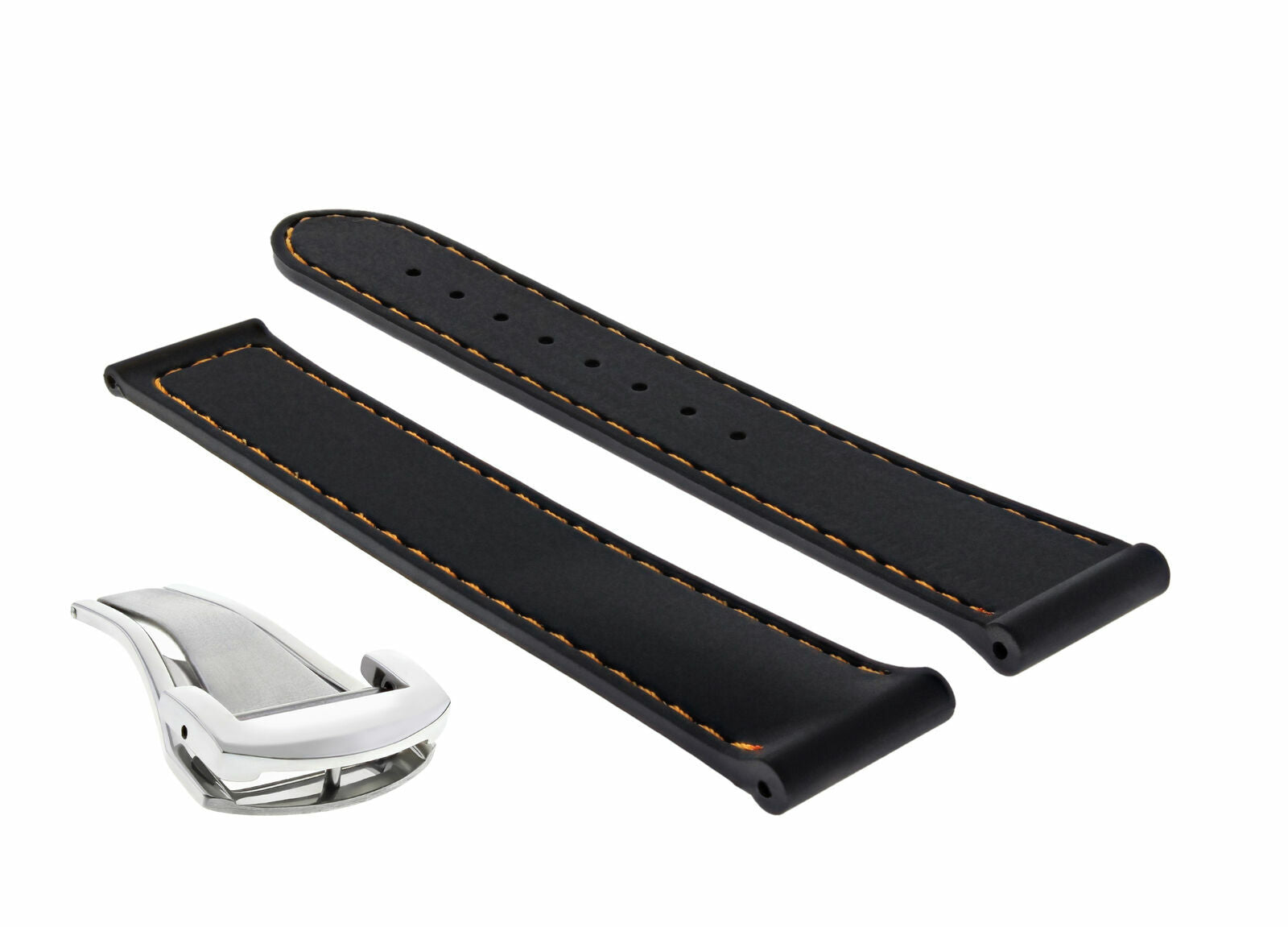 20MM RUBBER STRAP BAND FOR OMEGA SEAMASTER AQUA TERRA CLASP BLACK ORANGE STITCH
