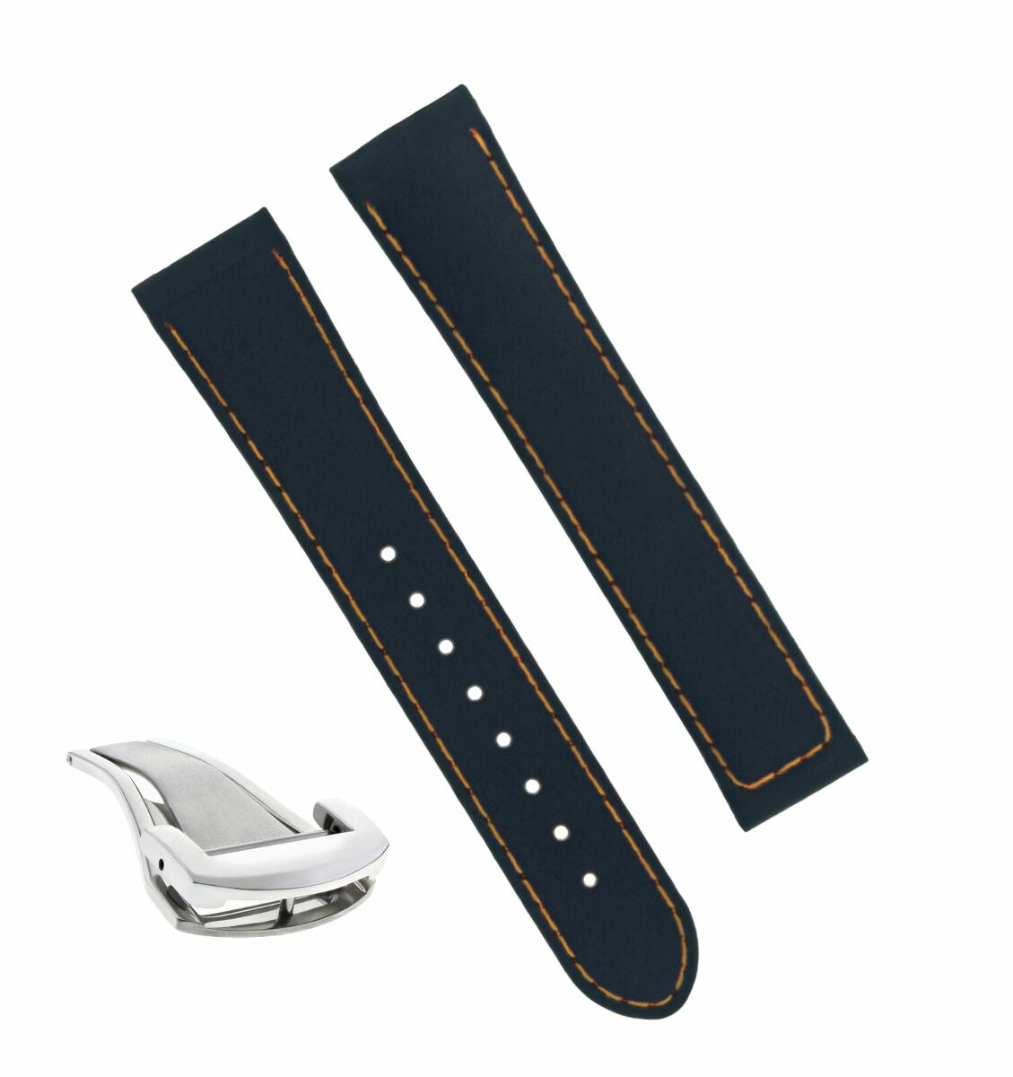 20MM RUBBER STRAP BAND FOR OMEGA SEAMASTER AQUA TERRA CLASP BLACK ORANGE STITCH