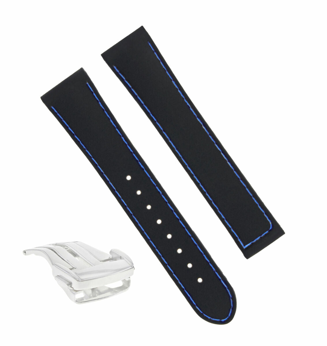 20MM RUBBER STRAP BAND FOR OMEGA SEAMASTER DEPLOYMENT CLASP BLACK BLUE STIT