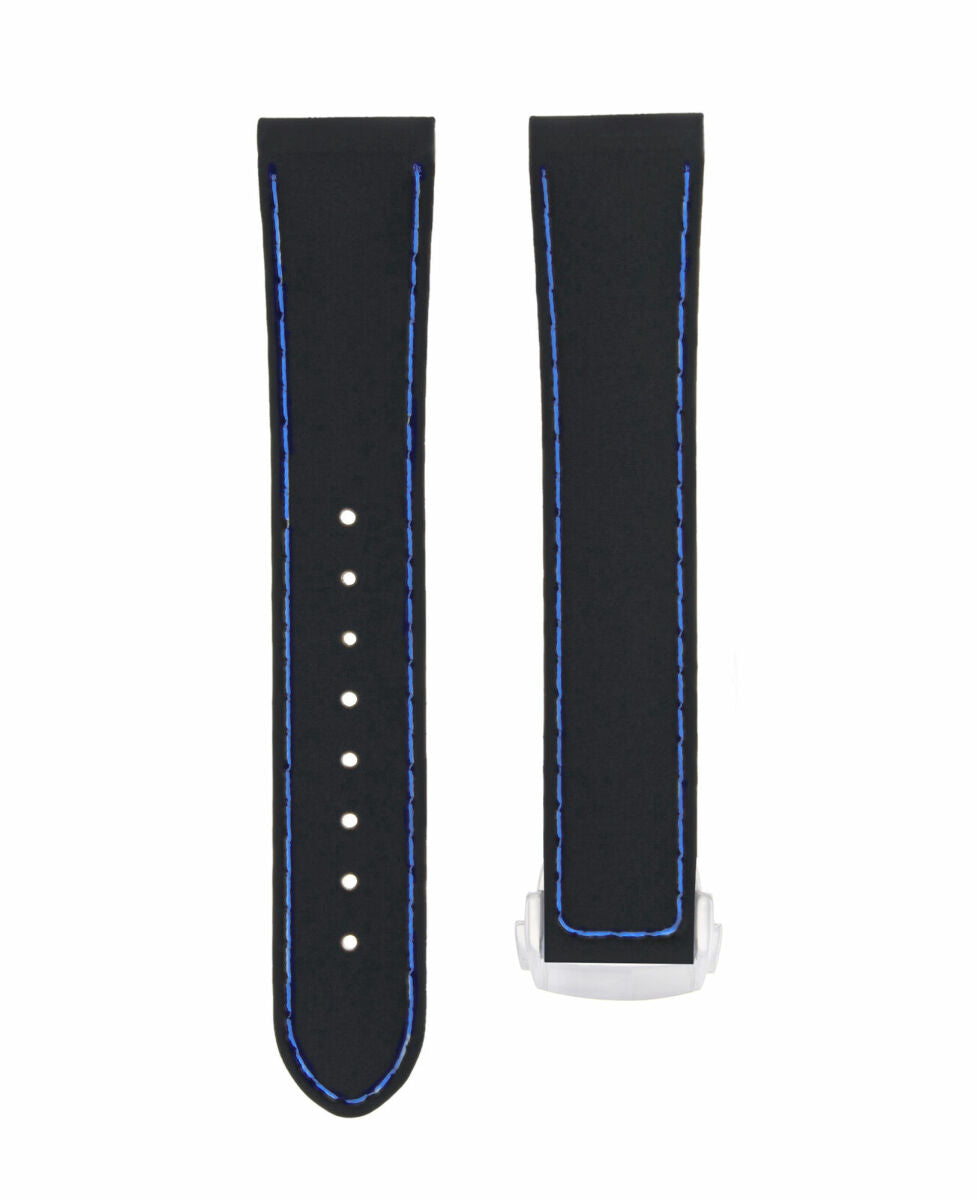 20MM RUBBER STRAP BAND FOR OMEGA SEAMASTER DEPLOYMENT CLASP BLACK BLUE STIT