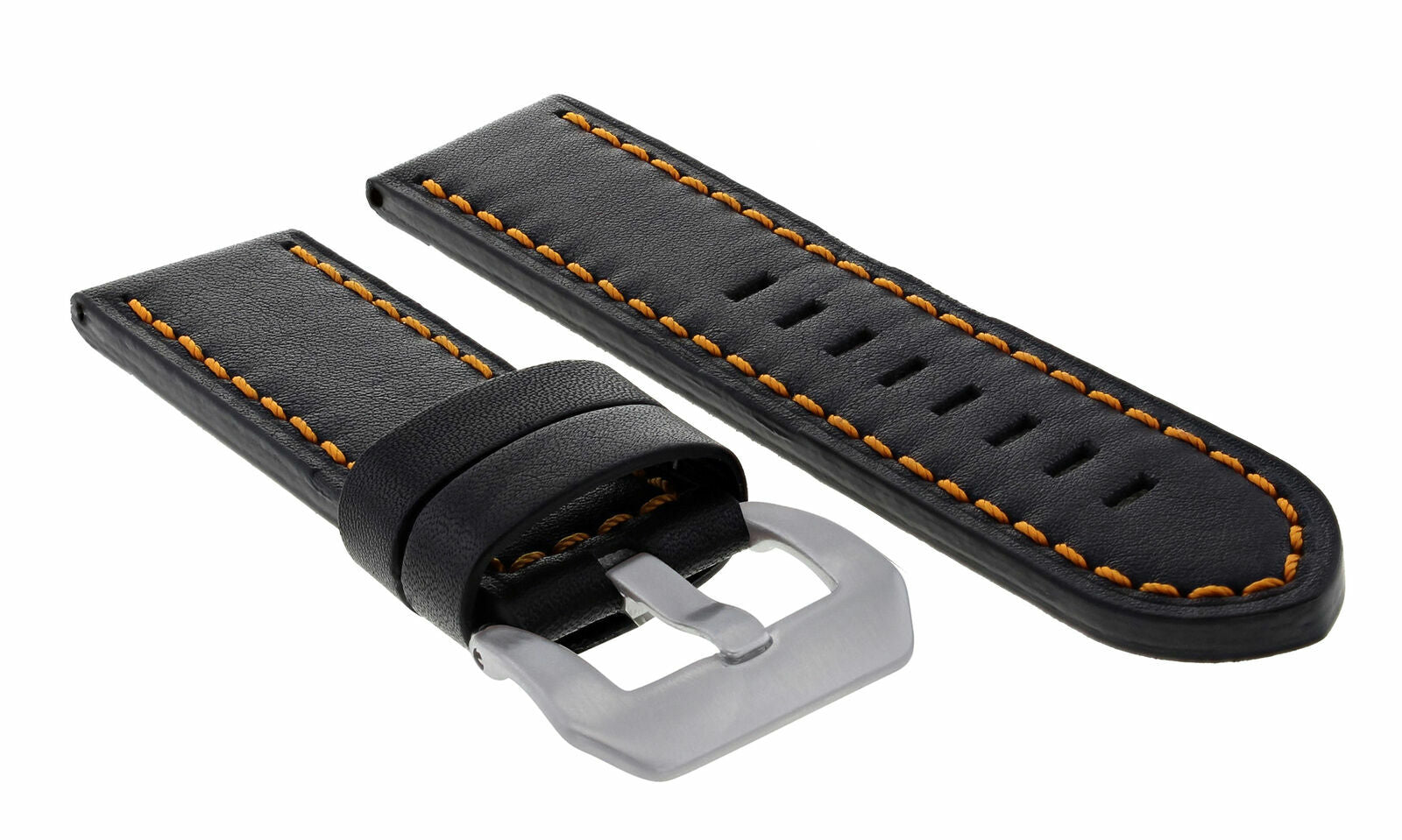 24MM LEATHER WATCH BAND STRAP FOR MENS LUM TEC WATCH BLACK ORANGE STITCH LONG