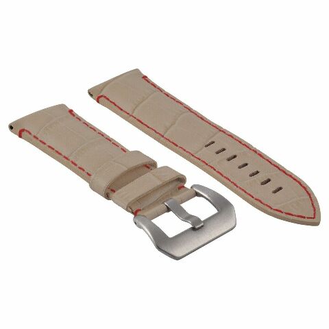 24mm Genuine Leather Watch Band Strap for Lum Tec Watch Beige