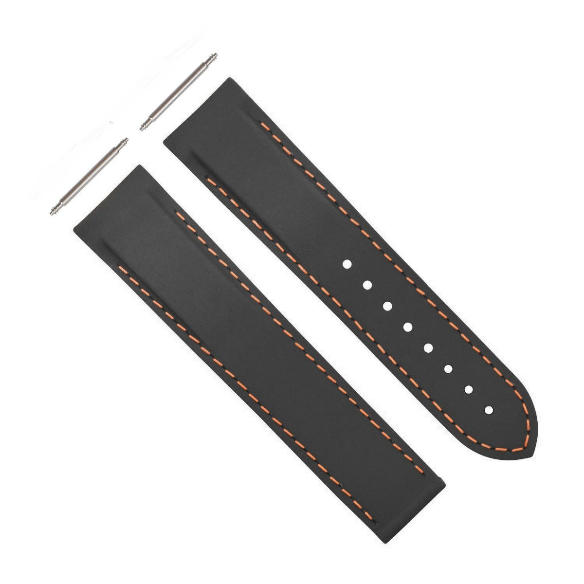 20MM RUBBER DIVER STRAP BAND 41MM FOR OMEGA SEAMASTER CURVED END BLACK ORANGE STITCH