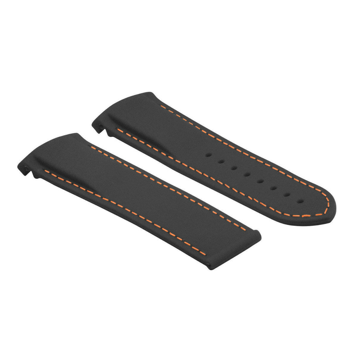 20MM RUBBER DIVER STRAP BAND 41MM FOR OMEGA SEAMASTER CURVED END BLACK ORANGE STITCH