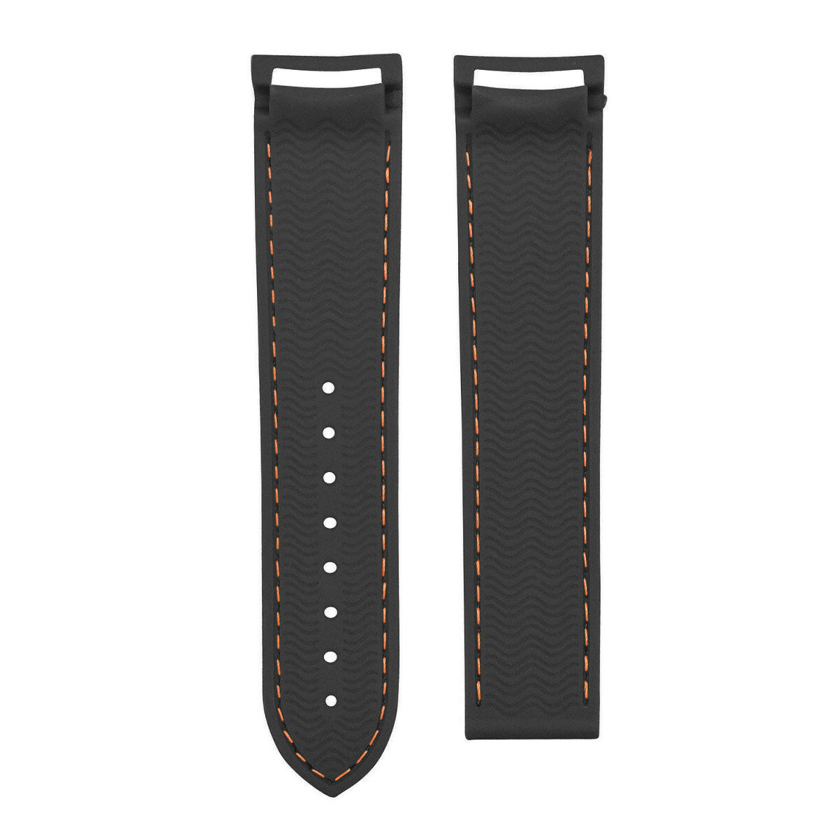 20MM RUBBER DIVER STRAP BAND 41MM FOR OMEGA SEAMASTER CURVED END BLACK ORANGE STITCH