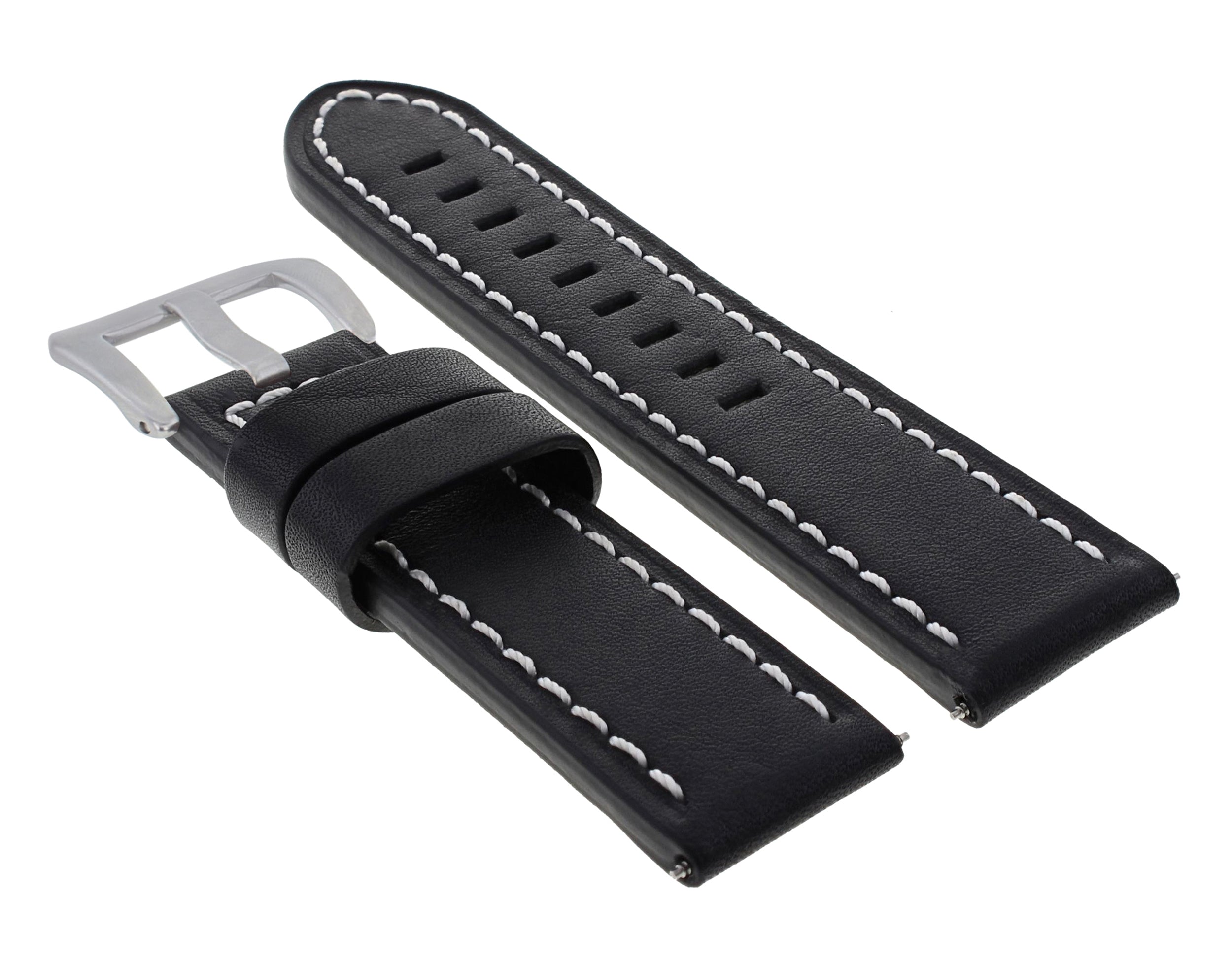 24MM BUFFALO LEATHER WATCH BAND STRAP FOR BREITLING NAVITIMER BENTELY BLACK WS