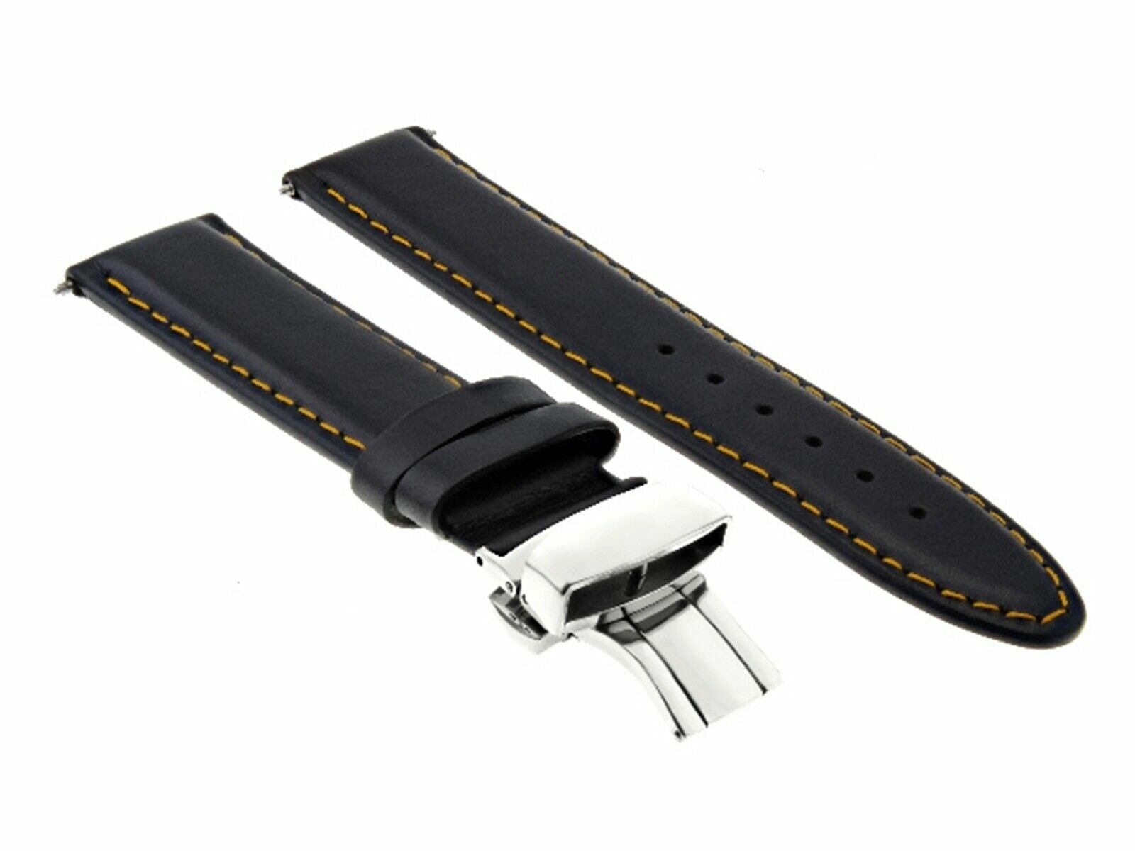 22MM LEATHER WATCH BAND STRAP SMOOTH DEPLOYMENT FOR OMEGA PLANET OCEAN BLACK OS