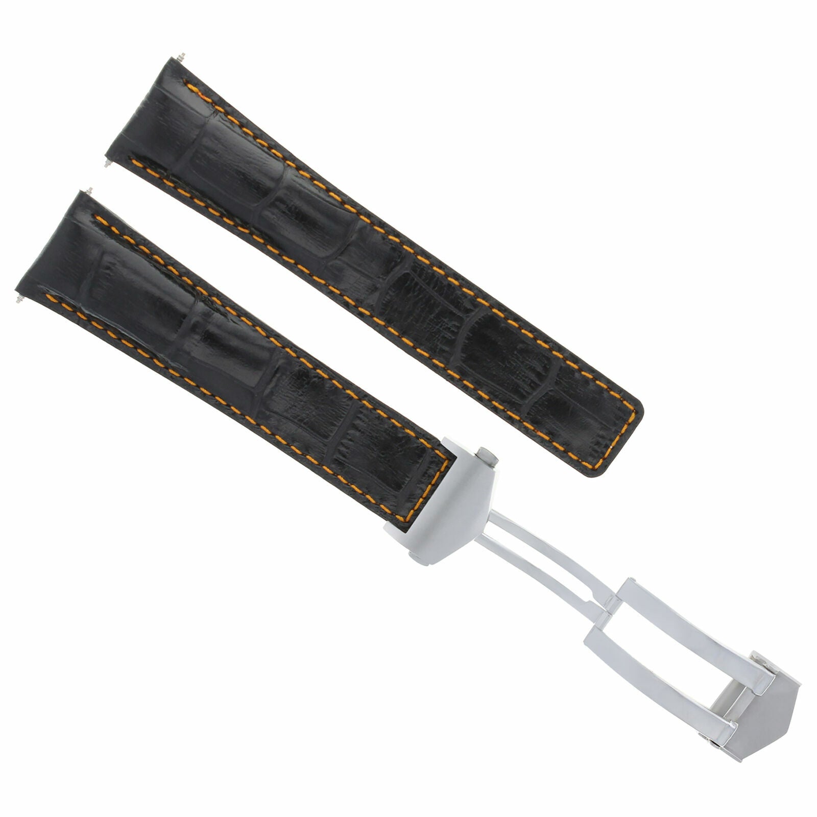 19MM LEATHER STRAP BAND FOR TAG HEUER CARRERA TWIN TIME BLACK ORANGE STITCH 3TC