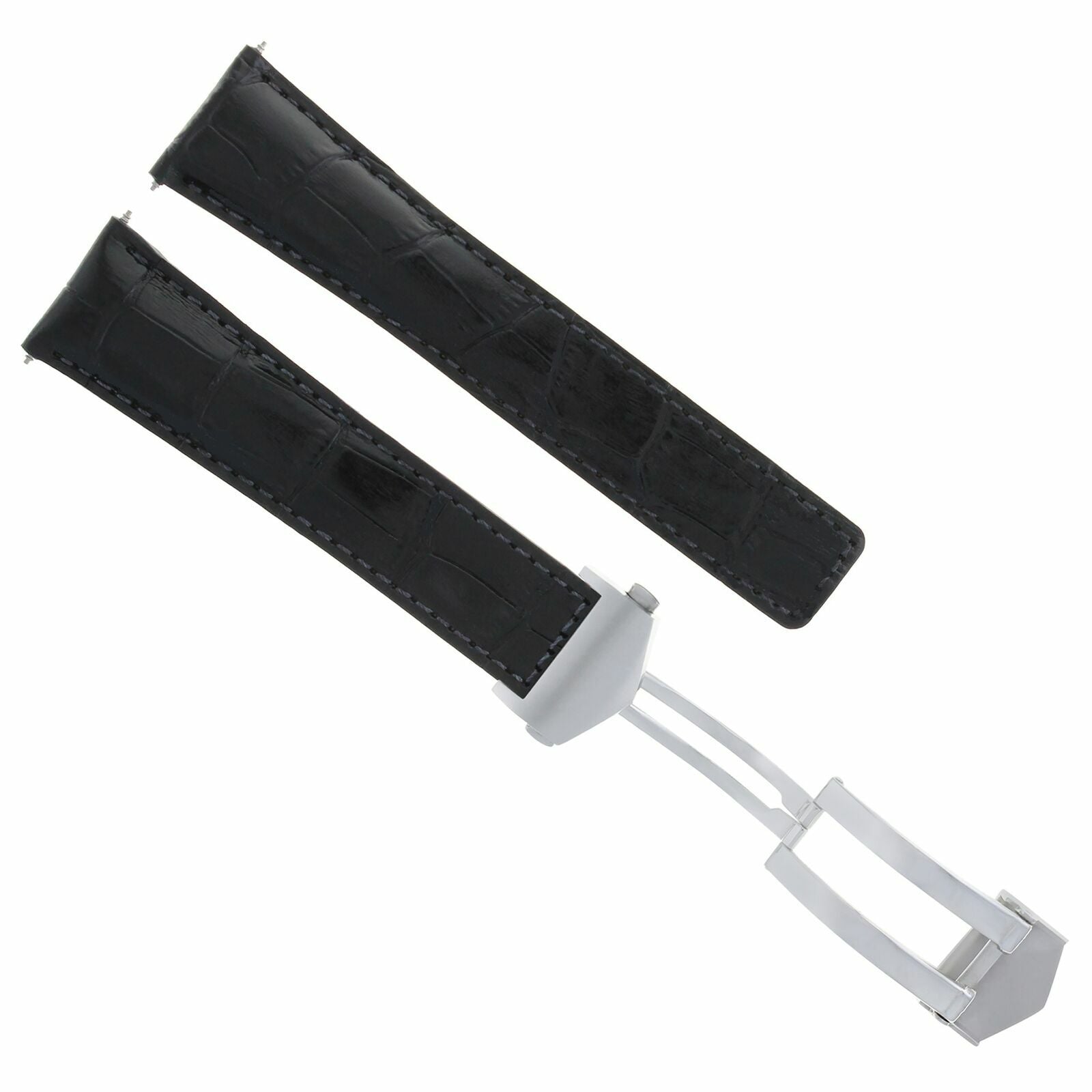 19MM LEATHER STRAP BAND BRACELET DEPLOY CLASP FOR TAG HEUER CARRERA 5 BLACK