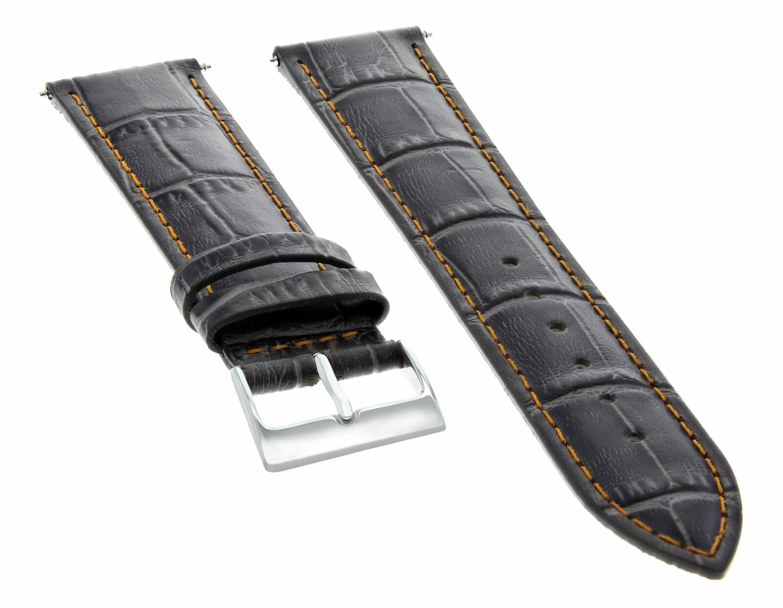 18MM ALLIGATOR ITALIAN LEATHER WATCH STRAP BAND FOR ROLEX GREY ORANGE STITCH
