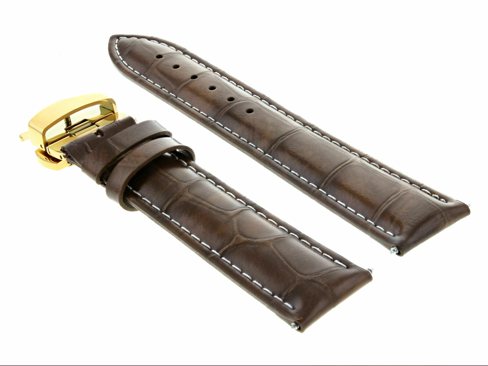 19MM LEATHER BAND STRAP FOR OMEGA SEAMASTER DEPLOYMENT CLASP WS L/BROWN GOLD