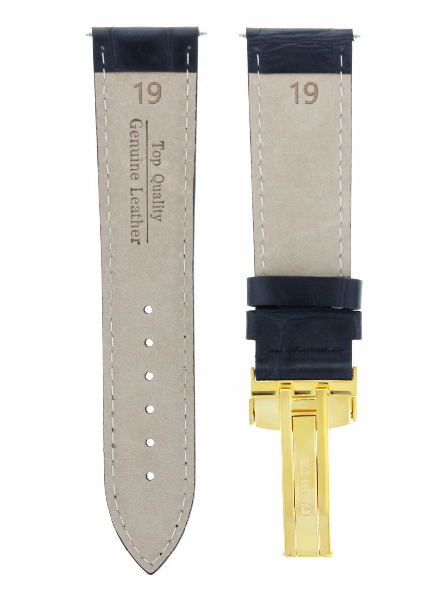 19MM LEATHER WATCH BAND STRAP DEPLOYMENT CLASP BUCKLE FOR OMEGA WATCH BLACK GOLD