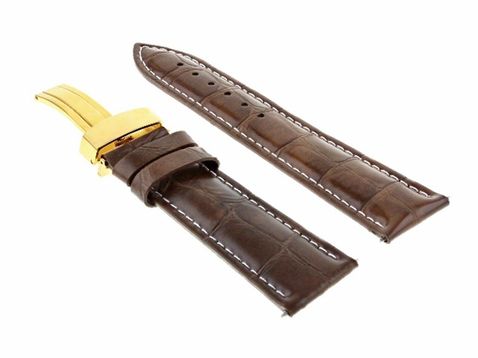 19MM LEATHER WATCH STRAP BAND DEPLOYMENT CLASP BUCKLE FOR OMEGA L/BROWN GOLD