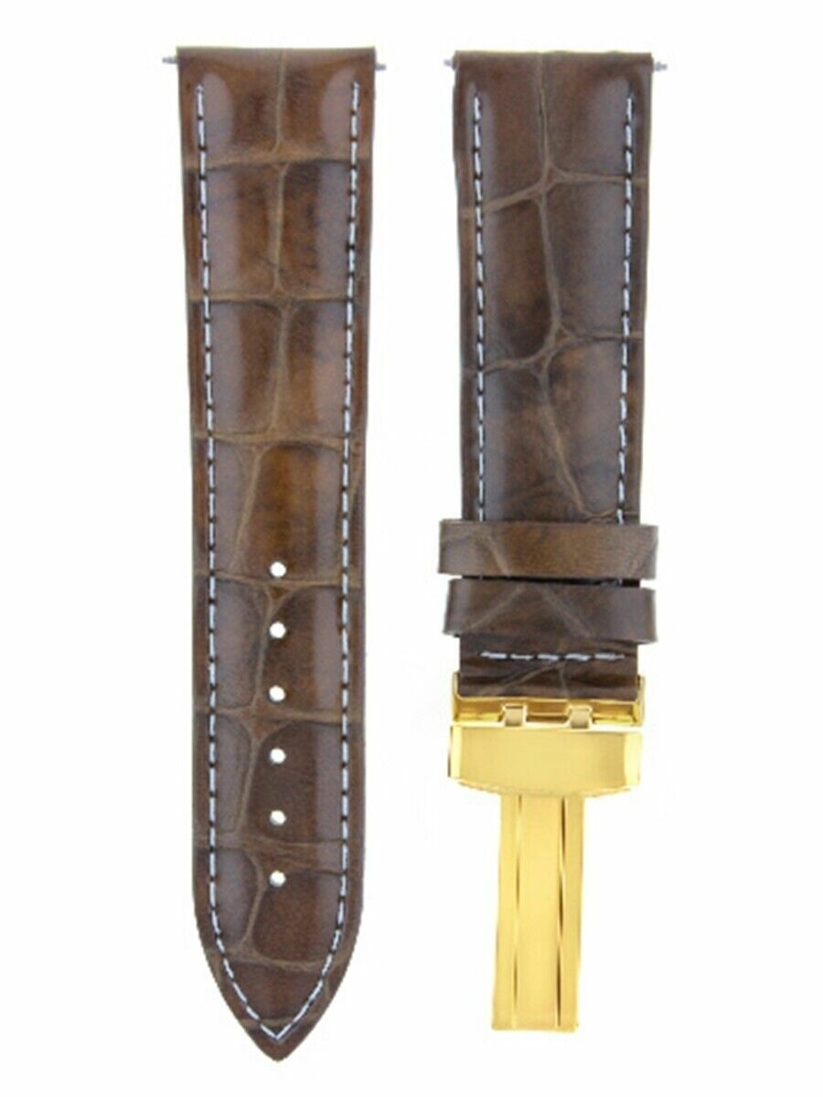 19MM LEATHER WATCH STRAP BAND DEPLOYMENT CLASP BUCKLE FOR OMEGA L/BROWN GOLD
