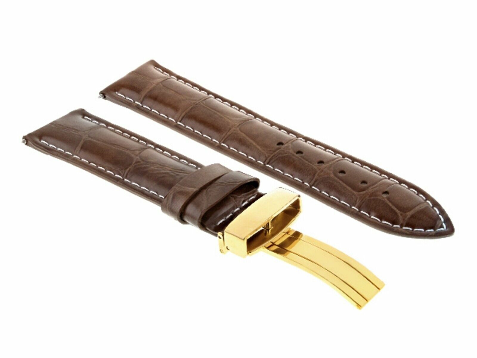 19MM LEATHER WATCH STRAP BAND DEPLOYMENT CLASP BUCKLE FOR OMEGA L/BROWN GOLD