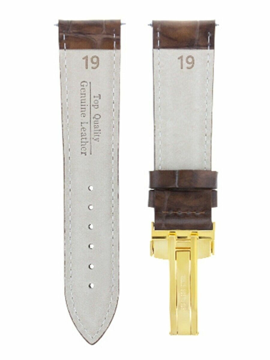 19MM LEATHER WATCH STRAP BAND DEPLOYMENT CLASP BUCKLE FOR OMEGA L/BROWN GOLD
