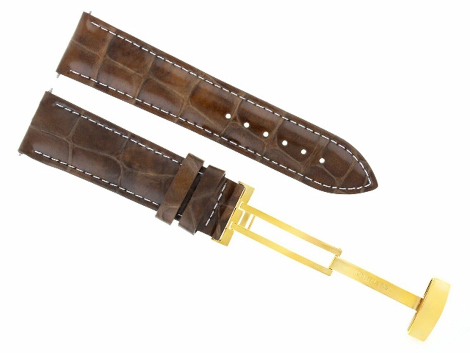 19MM LEATHER WATCH STRAP BAND DEPLOYMENT CLASP BUCKLE FOR OMEGA L/BROWN GOLD