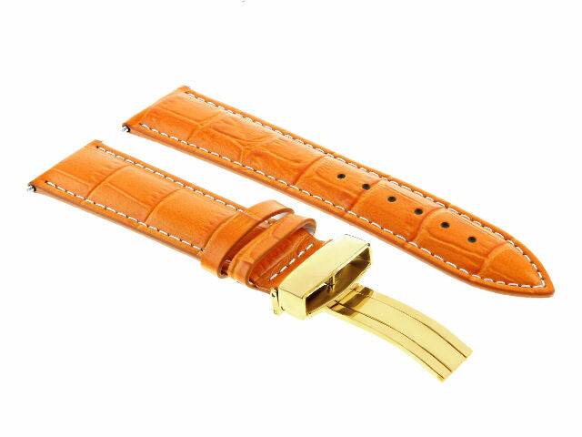 19MM LEATHER WATCH BAND STRAP DEPLOYMENT CLASP BUCKLE FOR OMEGA ORANGE GOLD
